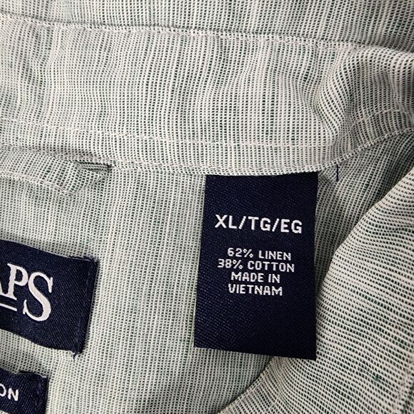 Chaps Mens Shirt Size XL Linen Cotton Green Button Up Short Sleeve Casual Beach - Picture 8 of 13